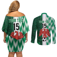 Custom Nigeria Football Couples Matching Off Shoulder Short Dress and Long Sleeve Button Shirt Come On Super Eagles