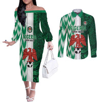 Custom Nigeria Football Couples Matching Off The Shoulder Long Sleeve Dress and Long Sleeve Button Shirt Come On Super Eagles