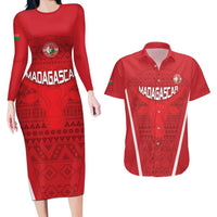 Custom Madagascar Football Couples Matching Long Sleeve Bodycon Dress and Hawaiian Shirt Go Barea Go