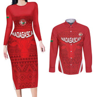 Custom Madagascar Football Couples Matching Long Sleeve Bodycon Dress and Long Sleeve Button Shirt Go Barea Go