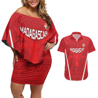 Custom Madagascar Football Couples Matching Off Shoulder Short Dress and Hawaiian Shirt Go Barea Go
