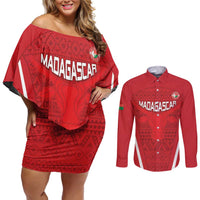Custom Madagascar Football Couples Matching Off Shoulder Short Dress and Long Sleeve Button Shirt Go Barea Go