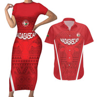 Custom Madagascar Football Couples Matching Short Sleeve Bodycon Dress and Hawaiian Shirt Go Barea Go