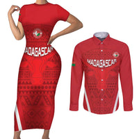 Custom Madagascar Football Couples Matching Short Sleeve Bodycon Dress and Long Sleeve Button Shirt Go Barea Go