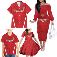 Custom Madagascar Football Family Matching Off The Shoulder Long Sleeve Dress and Hawaiian Shirt Go Barea Go
