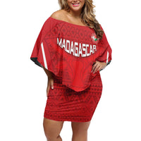 Custom Madagascar Football Family Matching Off Shoulder Short Dress and Hawaiian Shirt Go Barea Go