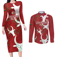 Custom Madagascar Football Couples Matching Long Sleeve Bodycon Dress and Long Sleeve Button Shirt Alefa Barea