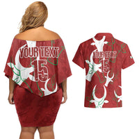 Custom Madagascar Football Couples Matching Off Shoulder Short Dress and Hawaiian Shirt Alefa Barea