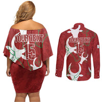Custom Madagascar Football Couples Matching Off Shoulder Short Dress and Long Sleeve Button Shirt Alefa Barea