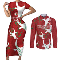 Custom Madagascar Football Couples Matching Short Sleeve Bodycon Dress and Long Sleeve Button Shirt Alefa Barea