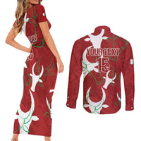 Custom Madagascar Football Couples Matching Short Sleeve Bodycon Dress and Long Sleeve Button Shirt Alefa Barea