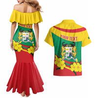 Personalised Benin National Day Couples Matching Mermaid Dress and Hawaiian Shirt Coat Of Arms Yellow Allamanda