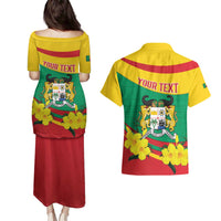 Personalised Benin National Day Couples Matching Puletasi and Hawaiian Shirt Coat Of Arms Yellow Allamanda