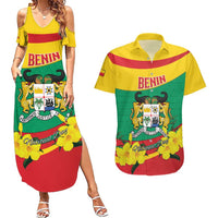 Personalised Benin National Day Couples Matching Summer Maxi Dress and Hawaiian Shirt Coat Of Arms Yellow Allamanda