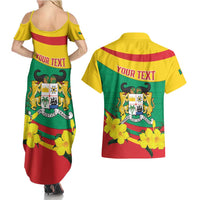 Personalised Benin National Day Couples Matching Summer Maxi Dress and Hawaiian Shirt Coat Of Arms Yellow Allamanda