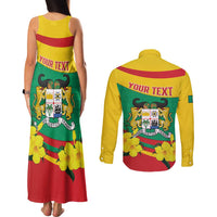 Personalised Benin National Day Couples Matching Tank Maxi Dress and Long Sleeve Button Shirt Coat Of Arms Yellow Allamanda