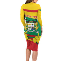 Personalised Benin National Day Family Matching Long Sleeve Bodycon Dress and Hawaiian Shirt Coat Of Arms Yellow Allamanda