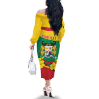 Personalised Benin National Day Family Matching Off The Shoulder Long Sleeve Dress and Hawaiian Shirt Coat Of Arms Yellow Allamanda