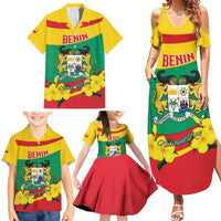 Personalised Benin National Day Family Matching Summer Maxi Dress and Hawaiian Shirt Coat Of Arms Yellow Allamanda