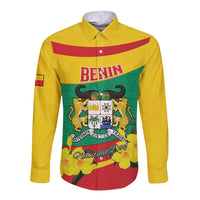 Personalised Benin National Day Long Sleeve Button Shirt Coat Of Arms Yellow Allamanda