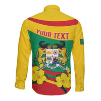 Personalised Benin National Day Long Sleeve Button Shirt Coat Of Arms Yellow Allamanda