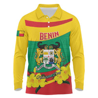 Personalised Benin National Day Long Sleeve Polo Shirt Coat Of Arms Yellow Allamanda