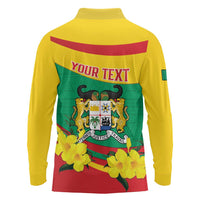 Personalised Benin National Day Long Sleeve Polo Shirt Coat Of Arms Yellow Allamanda
