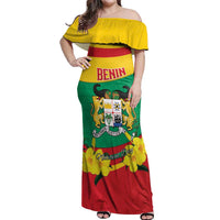 Personalised Benin National Day Off Shoulder Maxi Dress Coat Of Arms Yellow Allamanda