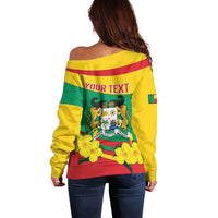 Personalised Benin National Day Off Shoulder Sweater Coat Of Arms Yellow Allamanda