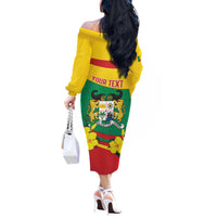 Personalised Benin National Day Off The Shoulder Long Sleeve Dress Coat Of Arms Yellow Allamanda