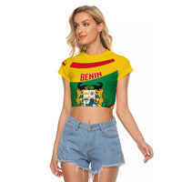 Personalised Benin National Day Raglan Cropped T Shirt Coat Of Arms Yellow Allamanda
