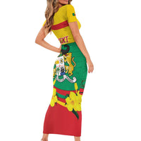 Personalised Benin National Day Short Sleeve Bodycon Dress Coat Of Arms Yellow Allamanda