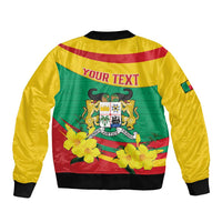 Personalised Benin National Day Sleeve Zip Bomber Jacket Coat Of Arms Yellow Allamanda
