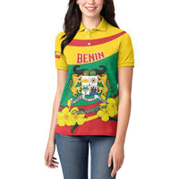 Personalised Benin National Day Women Polo Shirt Coat Of Arms Yellow Allamanda