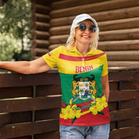 Personalised Benin National Day Women Polo Shirt Coat Of Arms Yellow Allamanda