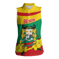 Personalised Benin National Day Women Sleeveless Polo Shirt Coat Of Arms Yellow Allamanda