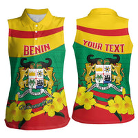 Personalised Benin National Day Women Sleeveless Polo Shirt Coat Of Arms Yellow Allamanda