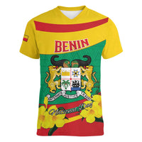 Personalised Benin National Day Women V-Neck T-Shirt Coat Of Arms Yellow Allamanda