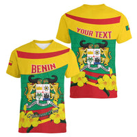Personalised Benin National Day Women V-Neck T-Shirt Coat Of Arms Yellow Allamanda