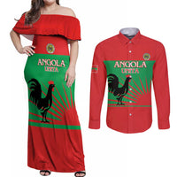 Personalised UNITA Angola Couples Matching Off Shoulder Maxi Dress and Long Sleeve Button Shirt Party Flag Style
