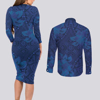 Hibiscus Mix ShweShwe African Pattern Couples Matching Long Sleeve Bodycon Dress and Long Sleeve Button Shirt - Wonder Print Shop