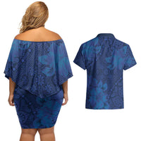 Hibiscus Mix ShweShwe African Pattern Couples Matching Off Shoulder Short Dress and Hawaiian Shirt - Wonder Print Shop