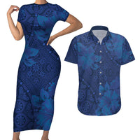 Hibiscus Mix ShweShwe African Pattern Couples Matching Short Sleeve Bodycon Dress and Hawaiian Shirt - Wonder Print Shop