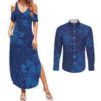 Hibiscus Mix ShweShwe African Pattern Couples Matching Summer Maxi Dress and Long Sleeve Button Shirt - Wonder Print Shop