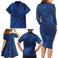 Hibiscus Mix ShweShwe African Pattern Family Matching Long Sleeve Bodycon Dress and Hawaiian Shirt - Wonder Print Shop