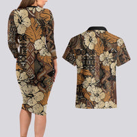 Hibiscus Mix African Pattern Couples Matching Long Sleeve Bodycon Dress and Hawaiian Shirt - Wonder Print Shop
