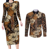 Hibiscus Mix African Pattern Couples Matching Long Sleeve Bodycon Dress and Long Sleeve Button Shirt - Wonder Print Shop