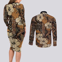 Hibiscus Mix African Pattern Couples Matching Long Sleeve Bodycon Dress and Long Sleeve Button Shirt - Wonder Print Shop