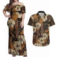 Hibiscus Mix African Pattern Couples Matching Off Shoulder Maxi Dress and Hawaiian Shirt - Wonder Print Shop