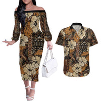 Hibiscus Mix African Pattern Couples Matching Off The Shoulder Long Sleeve Dress and Hawaiian Shirt - Wonder Print Shop